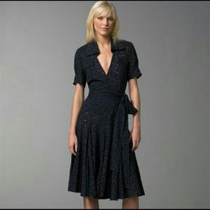 DIANE VON FURSTENBERG BLACK EYELET WRAP DRESS